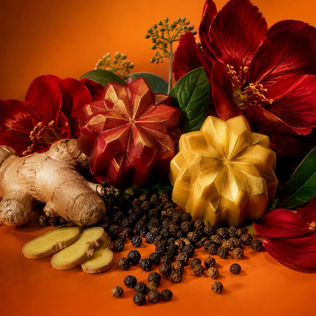 Crimson and gold wax melts with spices